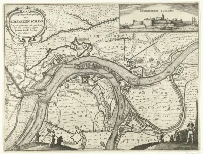 Kaart met beleg en verovering van Schenkenschans door Frederik Hendrik, 1635-1636