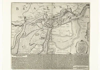 Kaart met de bouw van de Spaanse schans bij Zandvliet, 1627