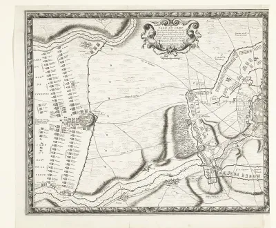 Kaart met de Franse legerkampen bij het ontzet van Arras (linkerplaat), 1654