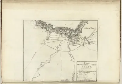 Kaart met de Geallieerde aanvallen op Douai, 1710
