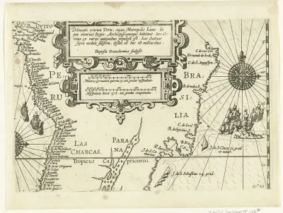 Kaart met de kusten van Peru en Brazilië, 1600