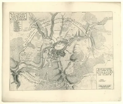 Kaart met de linies van de geallieerden bij het beleg van Namen, 1695