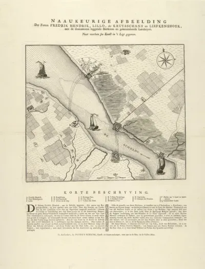 Kaart met de Nederlandse forten aan de Schelde, 1747