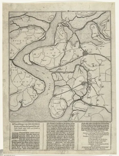 Kaart met de nieuwe dijk tussen Hulst en Sas-van-Gent, 1634