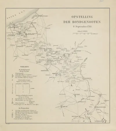 Kaart met de posities van de bondgenoten en Fransen, 1793
