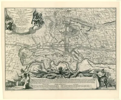 Kaart met de posities van de geallieerde en de Franse troepen West-Vlaanderen in juni en juli 1695.