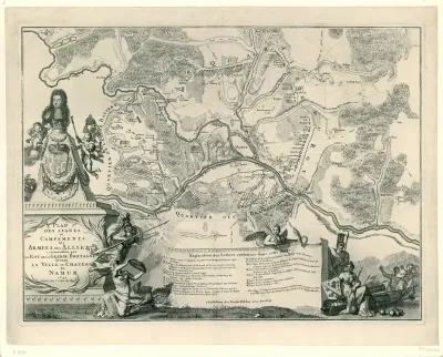 Kaart met de posities van de geallieerden onder Willem III bij het beleg van Namen, 1695