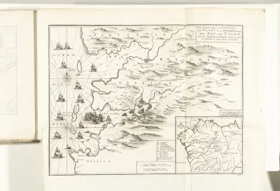Kaart met de zeeslag in de baai van Vigo, 1702
