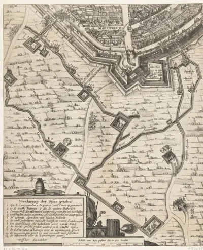 Kaart met deel van het Beleg van Maastricht, 1632