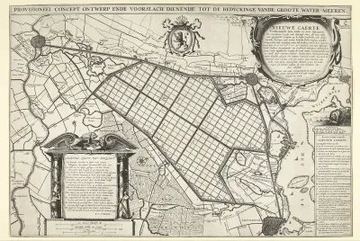 Kaart met een ontwerp voor de bedijking van de Haarlemmermeer, 1641