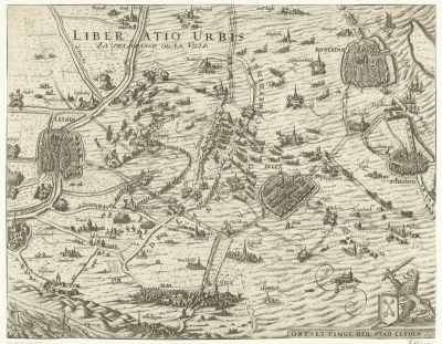 Kaart met het ontzet van Leiden, 1574