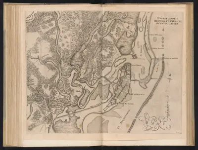 Kaart met Mauritsstad en Recife, ca. 1636-1644