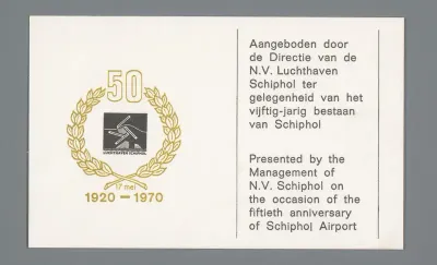 Kaart ter attentie van het 50-jarige bestaan van luchthaven Schiphol