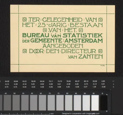 Kaart ter ere van het 25-jarig jubileum van het Bureau van Statistiek der Gemeente Amsterdam
