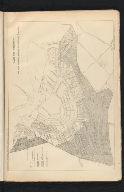 Kaart van Amsterdam met de te annexeeren gedeelten der omliggende Gemeenten