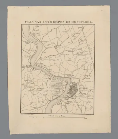 Kaart van Antwerpen en de Citadel, 1832