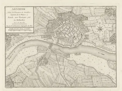 Kaart van Arnhem, veroverd door de Fransen in 1672
