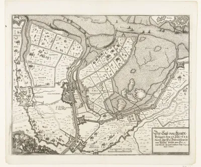 Kaart van beleg en verovering van Sas-van-Gent, 1644