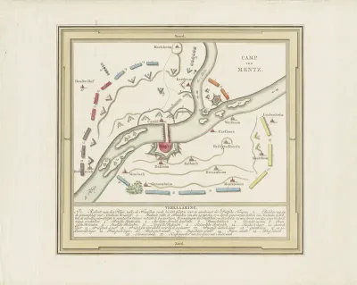 Kaart van beleg van Mainz door de Duitse legers, 1793