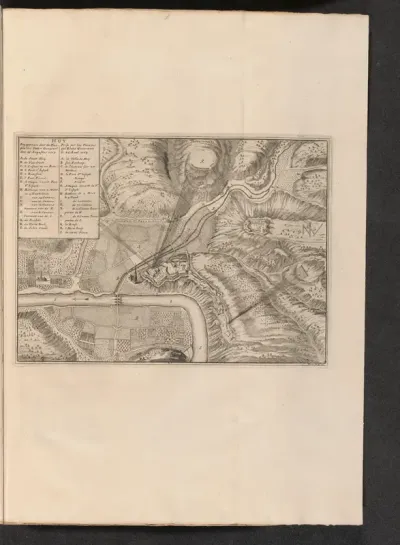 Kaart van beschieting en inname van Huy, 1703