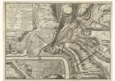 Kaart van beschieting en inname van Huy, 1703