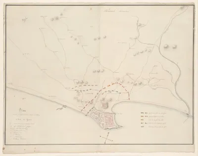 Kaart van de aanval op Elmina, 1828