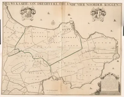 Kaart van de ambachten Drechterland en de Vier Noorder Koggen