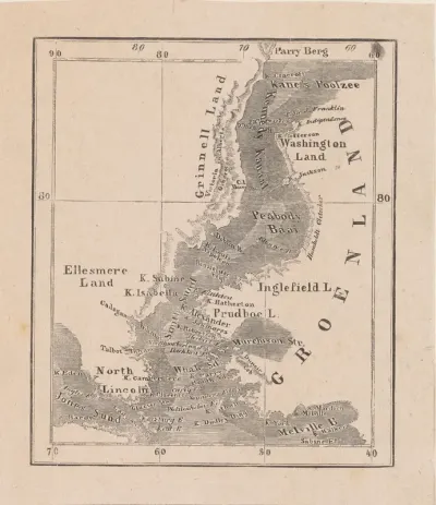 Kaart van de baai tussen Ellesmere-eiland te Canada en Groenland