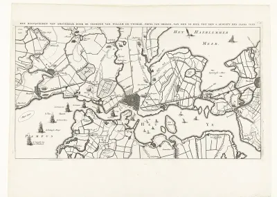 Kaart van de blokkade van Amsterdam door de troepen van Willem II, 1650