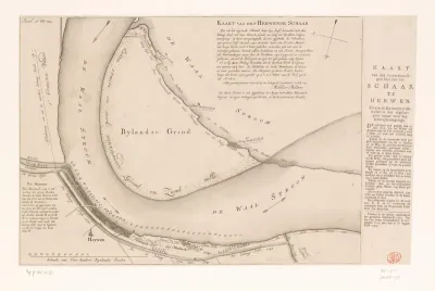 Kaart van de bocht in de Waal bij Herwen