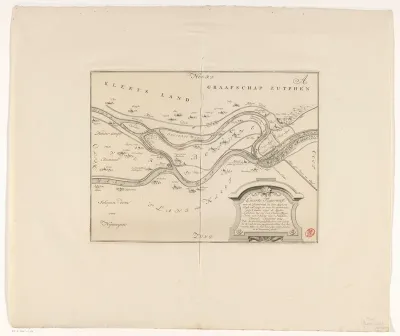 Kaart van de doorbraak van de Spijkse dijk in 1741