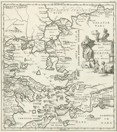 Kaart van de Egeïsche Zee met delen van Griekenland en Klein-Azië