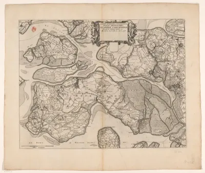 Kaart van de eilanden Noord-Beveland, Wolphaartsdijk en Zuid-Beveland