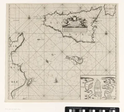 Kaart van de eilanden Sicilië en Malta en een deel van de kust van Tunesië