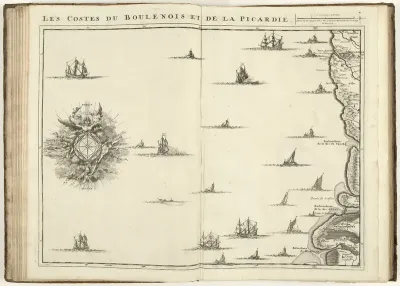 Kaart van de Franse kust bij Boulogne en Picardië, 1709