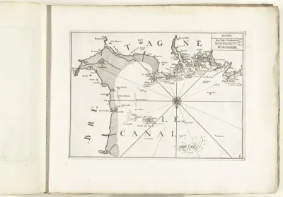 Kaart van de Franse kust bij Mont-Saint-Michel, ca. 1702