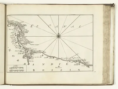 Kaart van de Franse kust tussen Barfleur en Bayeux, 1726