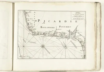Kaart van de Franse kust tussen Gravelines en Dieppe, ca. 1702