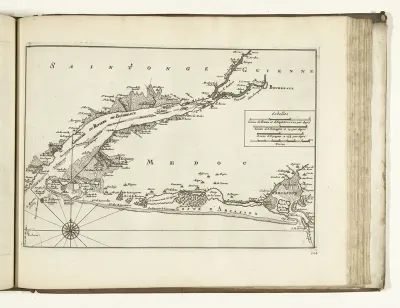 Kaart van de Franse westkust met de monding van de Garonne en Dordogne, 1726