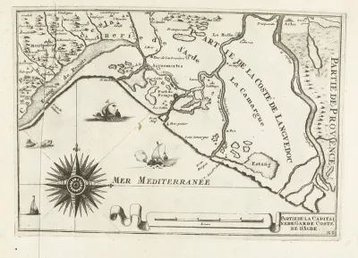 Kaart van de Franse zuidkust bij Montpellier, ca. 1702