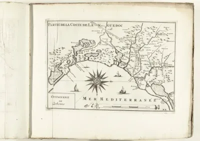 Kaart van de Franse zuidkust bij Narbonne, ca. 1702