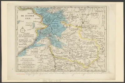 Kaart van de gebieden in Overijssel en Gelderland getroffen door de overstromingen in 1825