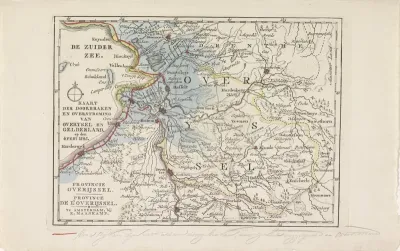 Kaart van de gebieden in Overijssel en Gelderland getroffen door de overstromingen in 1825