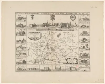 Kaart van de kasselrij Ieper en een gezicht op Ieper
