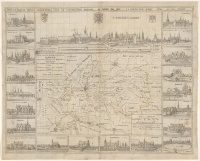 Kaart van de kasselrij Ieper en een gezicht op Ieper