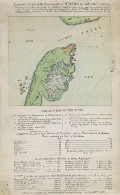 Kaart van de kop van Noord-Holland en Texel, veroverd door de Britten, 1799