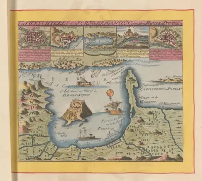 Kaart van de kust bij Hyères en de nabijgelegen Îles d'Hyères