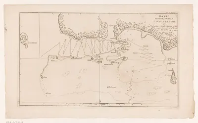 Kaart van de kust van het eiland Tongatapu in de Grote Oceaan