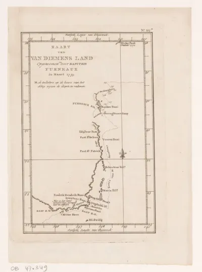 Kaart van de kust van Tasmanië