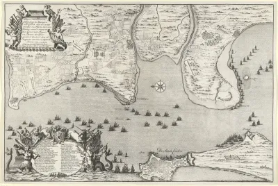 Kaart van de landing en expeditie van de Geallieerden bij Cadiz, 1702
